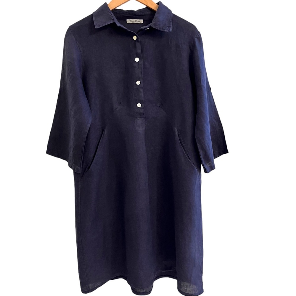 Navy Linen Collared Mini Dress
